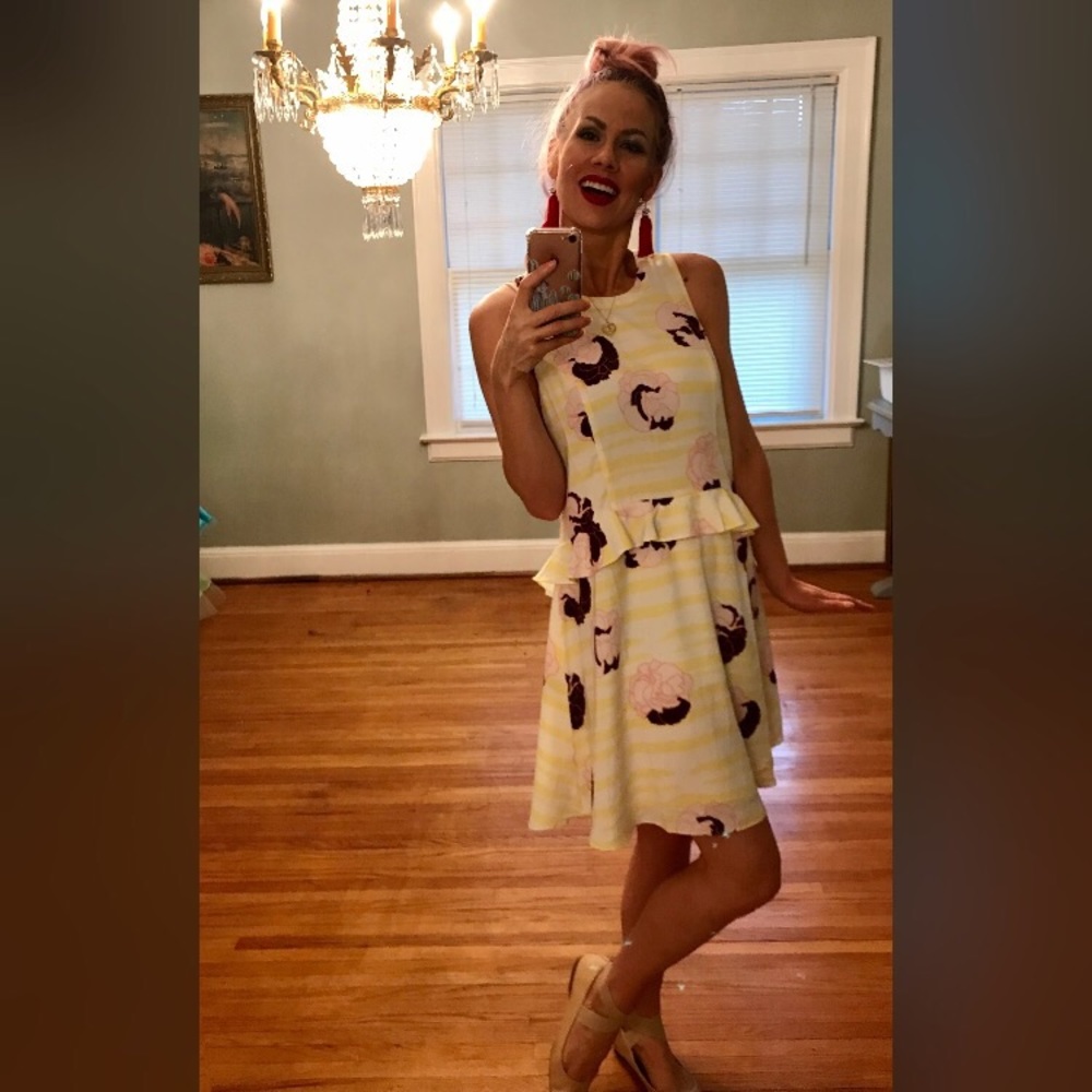 Penguin By Munsingwear Yellow Floral Peplum Dress